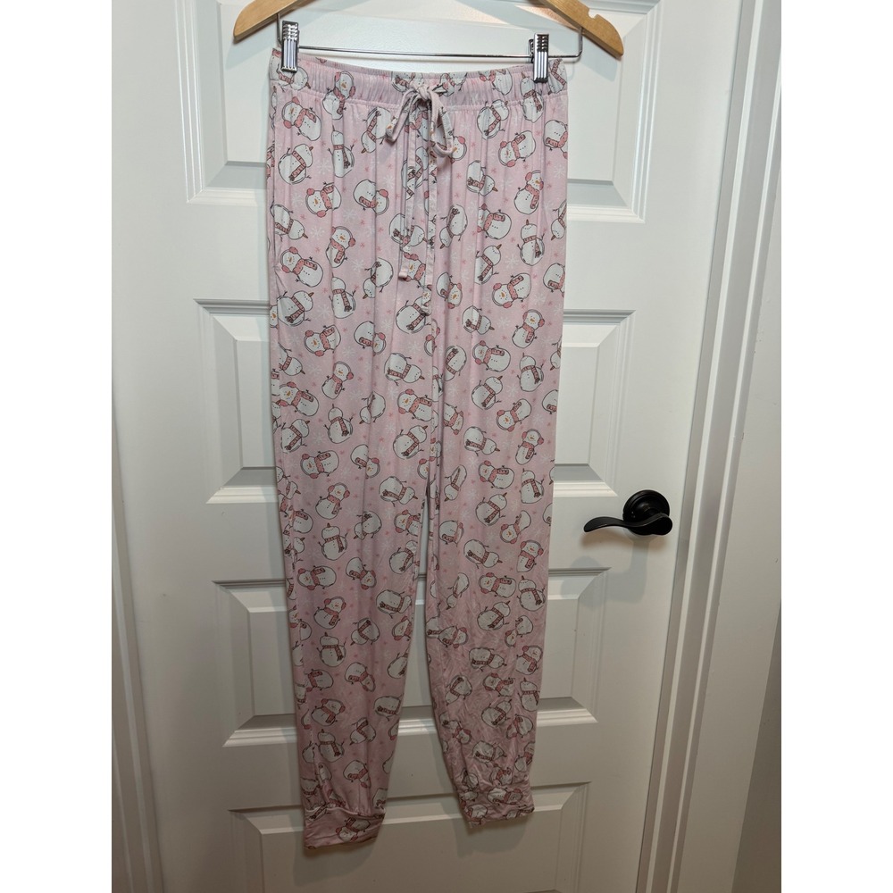 Caden Lane Pink Snowman Bamboo Viscose Pajama Joggers Women Large Pockets